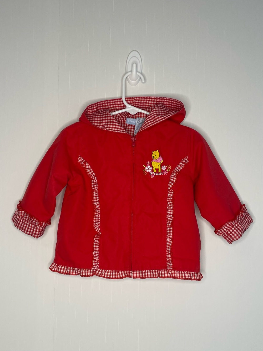 VTG Disney Baby Winnie the Pooh Red Windbreaker Jacket Gingham Ruffle 12M EUC